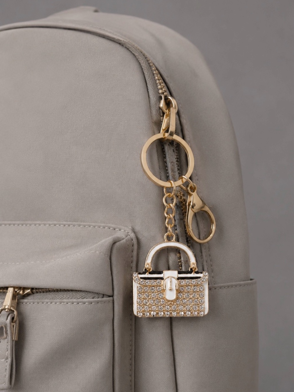 (NWT) MINT • Gold/White Mini Rhinestone Purse Keychain Bag Charm